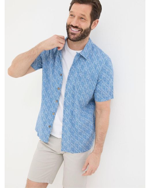 FatFace Blue Fatface Dempsey Leaf Print Linen Blend Shirt for men