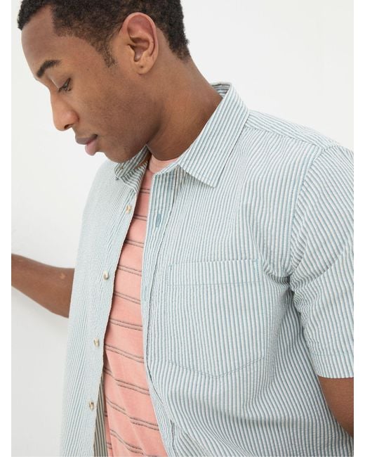 FatFace Blue Fatface Short Sleeve Markham Stripe Shirt for men