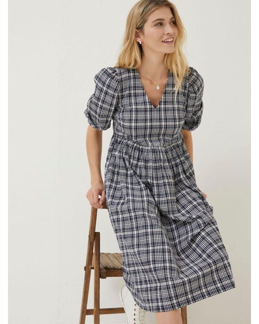FatFace Blue Fatface Hannah Check Midi Dress