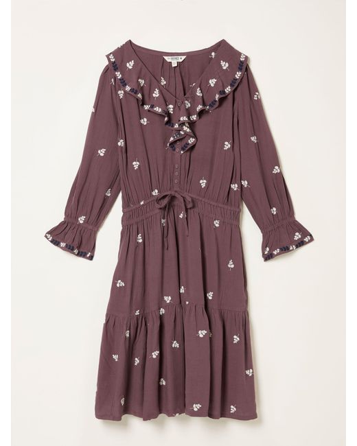 FatFace Brown Fatface Orla Regular Embroidered Dress
