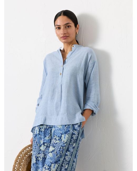 FatFace Blue Fatface Julia Petite 100% Linen Popover Shirt