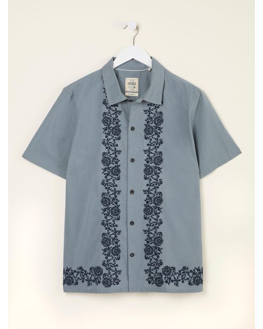 FatFace Blue Fatface Short Sleeve Embroidered Floral 100% Cotton Shirt for men