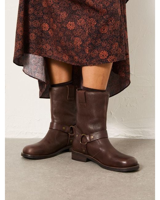 FatFace Brown Fatface Harriet Leather Biker Ankle Boots