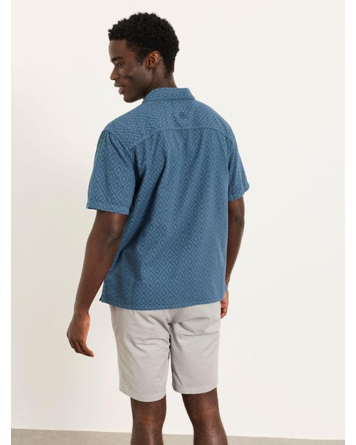 FatFace Blue Fatface Short Sleeve Relaxed Fit Garment Dye Geo Textured Shirt for men