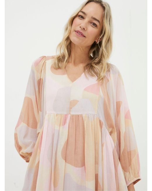 FatFace Natural Fatface Printed Abstract Midi Dress