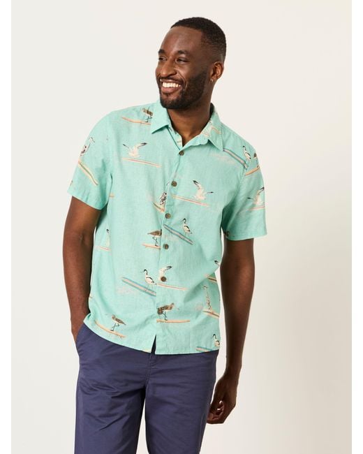 FatFace Green Fatface Short Sleeve Relaxed Fit Bird Print Shirt for men