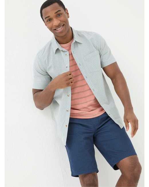 FatFace Blue Fatface Short Sleeve Markham Stripe Shirt for men