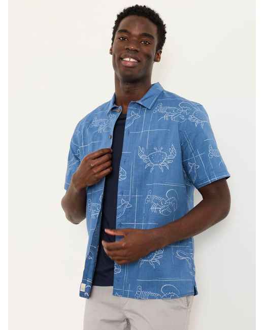 FatFace Blue Fatface Short Sleeve Seafood Print Shirt for men