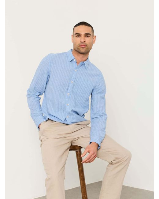 FatFace Blue Fatface Long Sleeve Linen Cotton Bugle Shirt for men