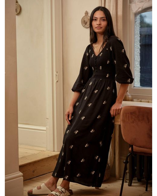 FatFace Black Fatface Adele Petite Embroidered Midi Dress