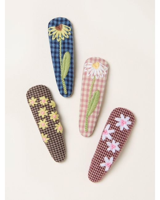 FatFace Pink Fatface 4 Pack Embroidered Hair Slides