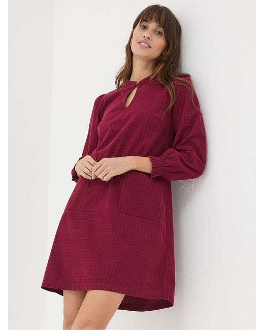FatFace Red Fatface Fran Check Cord Dress