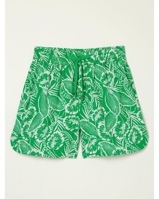 FatFace Green Fatface Tenby Linen Topical Leaf Shorts