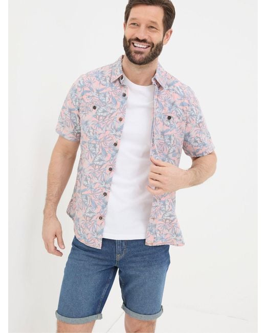 FatFace White Fatface Chambray Palm Print Shirt for men