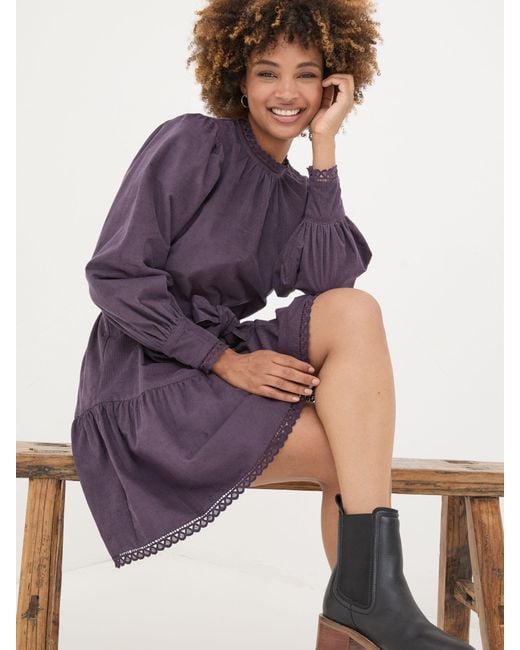 FatFace Purple Fatface Adley Cord 100% Cotton Dress