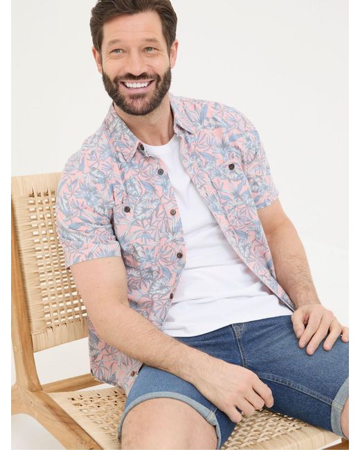 FatFace White Fatface Chambray Palm Print Shirt for men