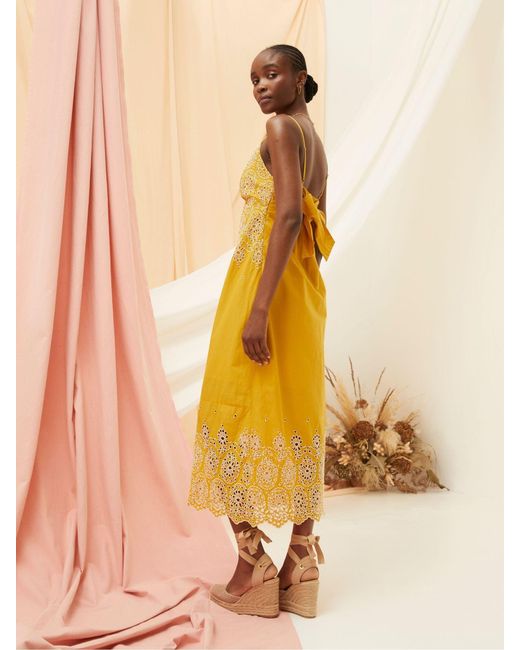 FatFace Yellow Fatface Daisy Broderie Midi Dress