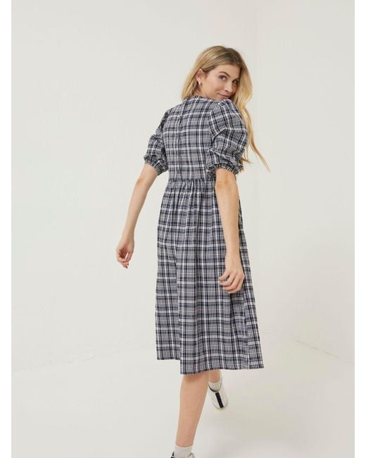 FatFace Blue Fatface Hannah Check Midi Dress