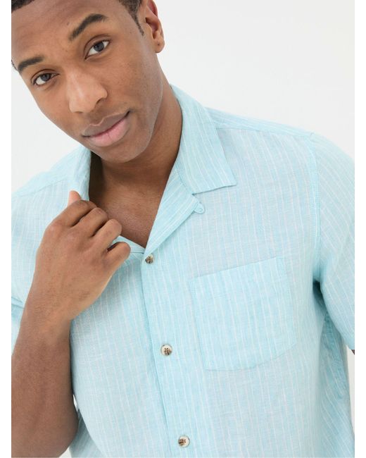 FatFace White Fatface Short Sleeve Stripe Linen Shirt for men