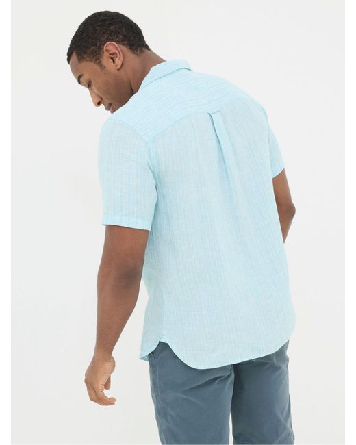 FatFace White Fatface Short Sleeve Stripe Linen Shirt for men