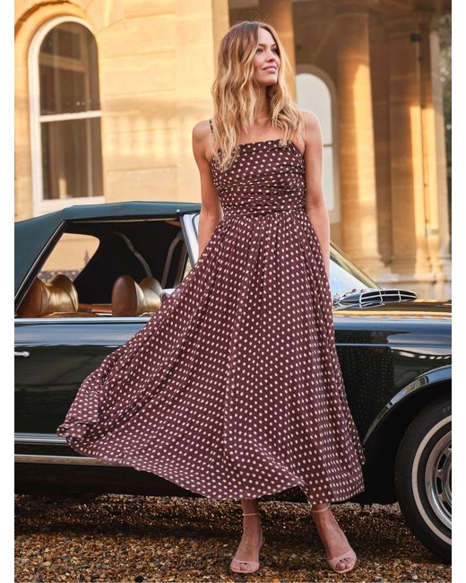 FatFace Brown Fatface Mischa Petite Polka Dot Prom Dress