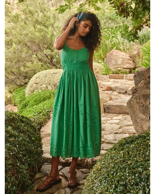 FatFace Green Fatface Teri Embroidered Midi Dress