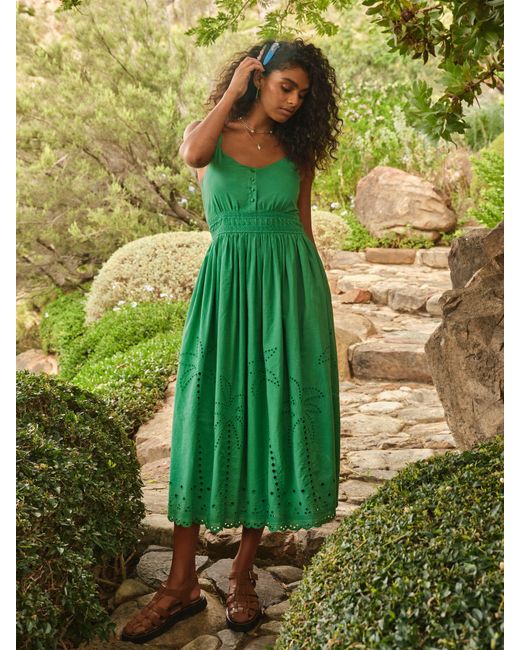 FatFace Green Fatface Teri Embroidered Midi Dress