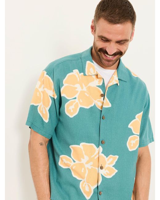 FatFace Blue Fatface Short Sleeve Relaxed Fit Large Hawaiian Floral Shirt for men