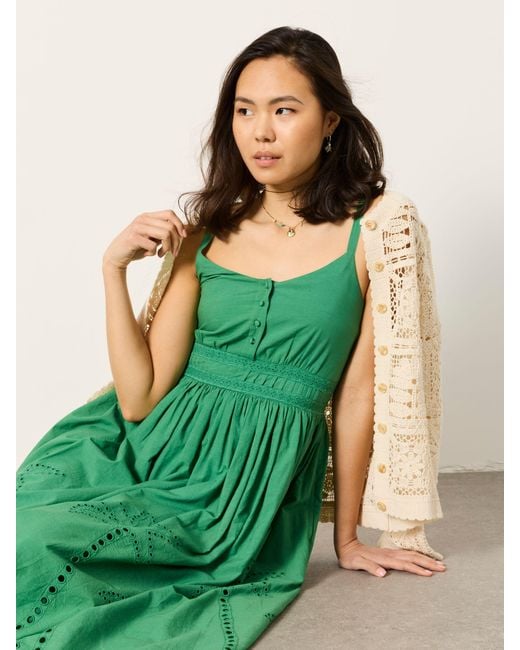 FatFace Green Fatface Teri Embroidered Midi Dress