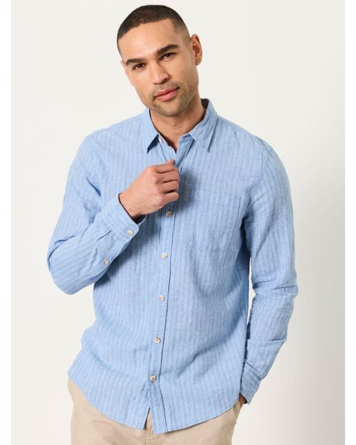 FatFace Blue Fatface Long Sleeve Linen Cotton Bugle Shirt for men