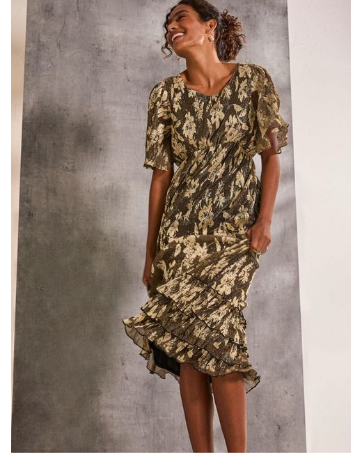 FatFace Brown Fatface Lucia Foil Plisse Maxi Dress