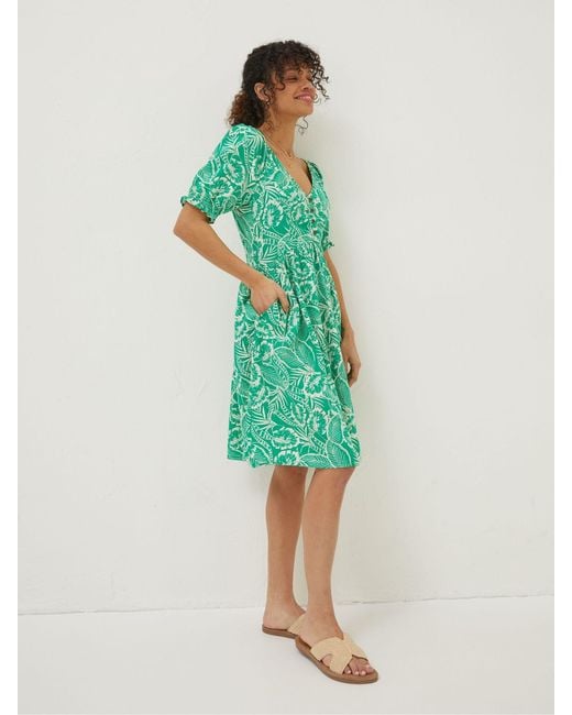 FatFace Green Fatface Aideen Linen Blend Leaf Dress