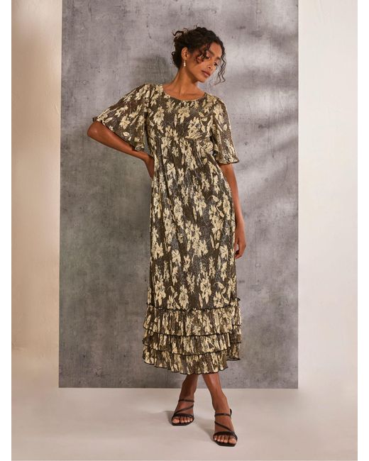 FatFace Brown Fatface Lucia Foil Plisse Maxi Dress