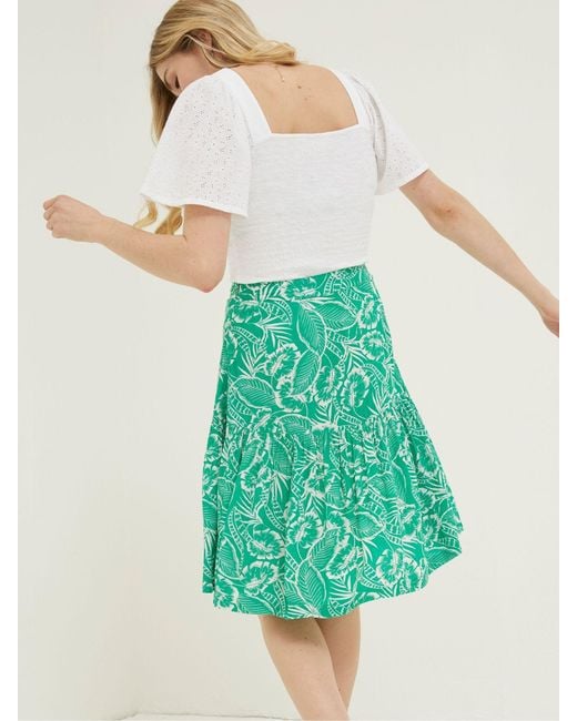 FatFace Green Fatface Remy Tropical Leaf Skirt