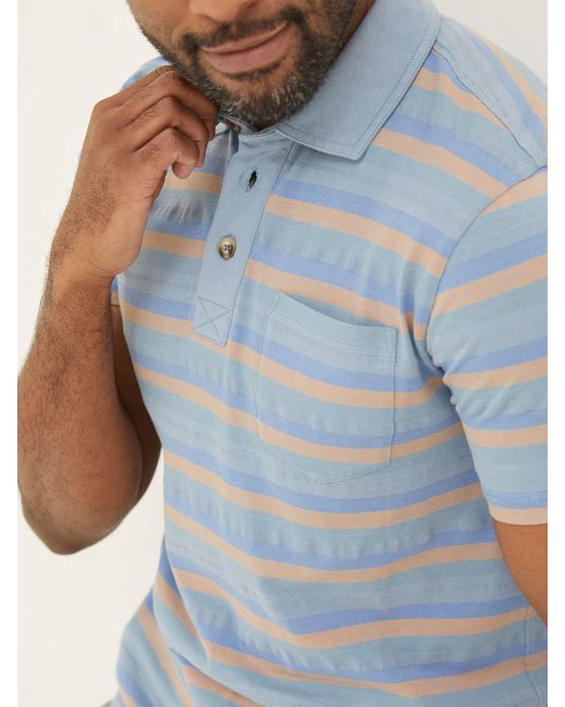 FatFace Blue Fatface Harlyn Textured Stripe Polo Shirt for men