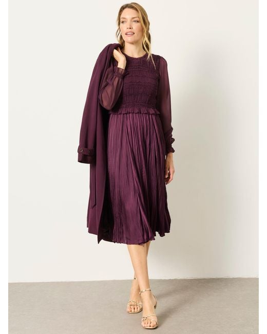 FatFace Purple Fatface Eva Petite Pleated Midi Dress