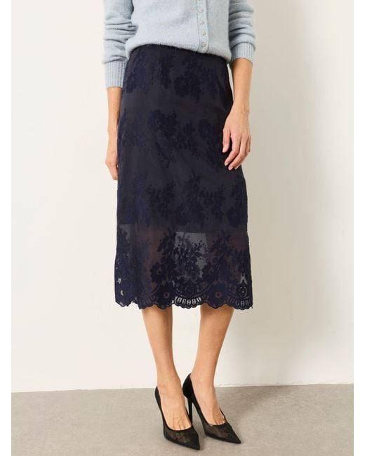 FatFace Blue Fatface Sara Lace Midi Skirt