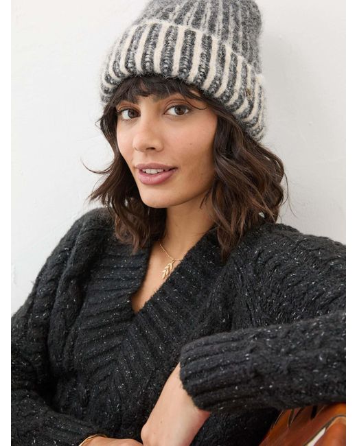 FatFace Black Plaited Rib Beanie