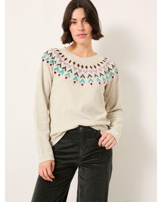 FatFace Natural Fatface Embroidered Fairisle Crew Sweatshirt