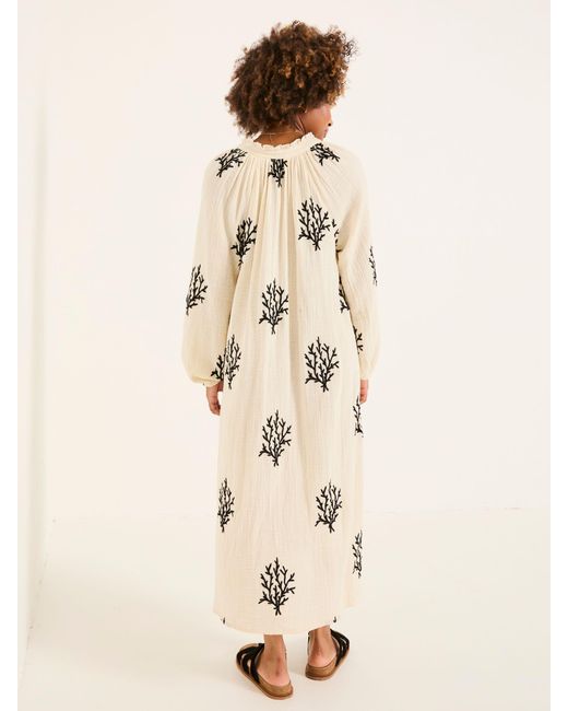 FatFace Natural Fatface Beachwear Coral Embroidered Kaftan Dress