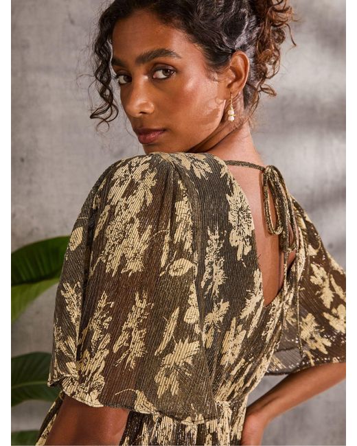 FatFace Brown Fatface Lucia Foil Plisse Maxi Dress