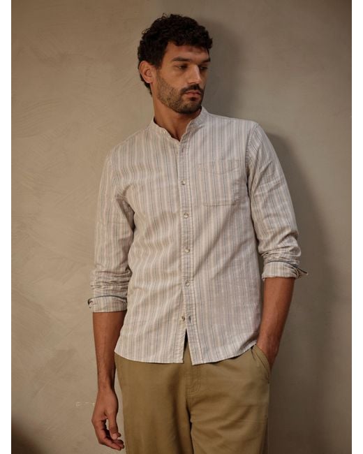 FatFace Brown Fatface Long Sleeve Oxford Stripe Grandad Shirt for men