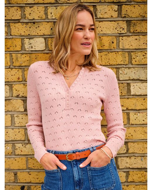 FatFace Blue Fatface Lois Knitted Button Front Henley
