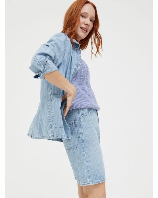 FatFace Blue Fatface Athena Stripe Denim Skirt
