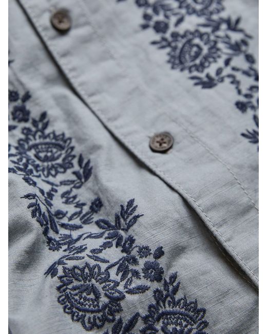 FatFace Blue Fatface Short Sleeve Embroidered Floral 100% Cotton Shirt for men