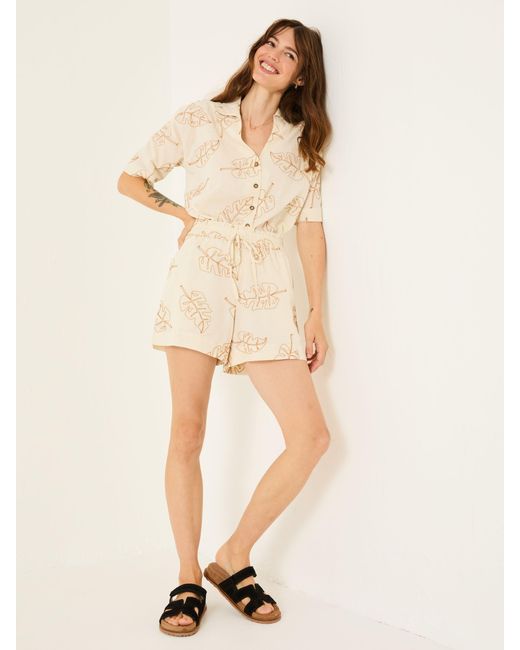 FatFace Natural Leaf Embroidered Short