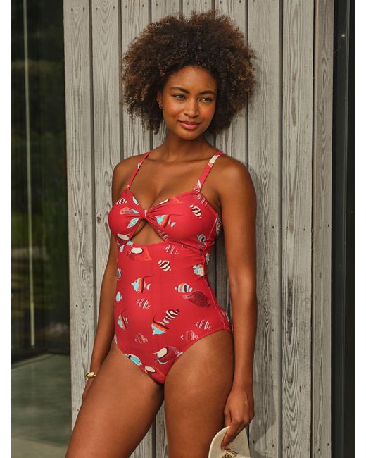 FatFace Red Fatface Brook Shoal Print Swimsuit