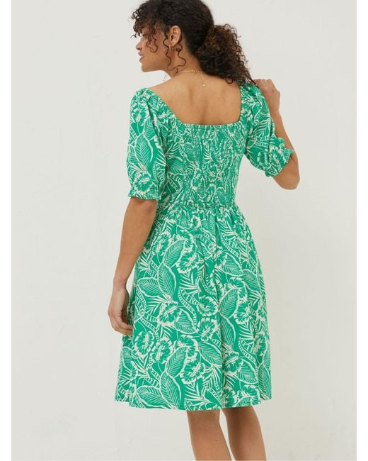FatFace Green Fatface Aideen Linen Blend Leaf Dress