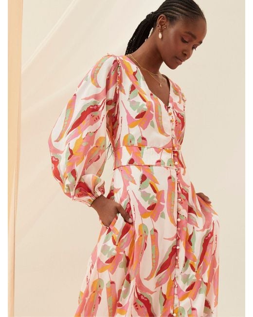 FatFace Pink Fatface Peony Painted Leaves Maxi Dress