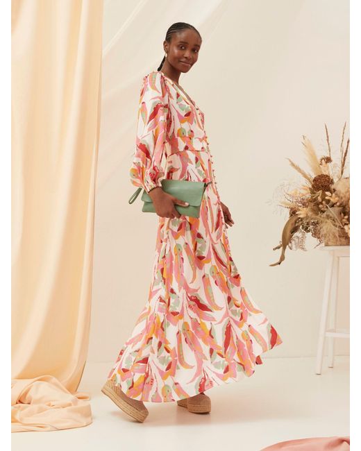 FatFace Pink Fatface Peony Painted Leaves Maxi Dress